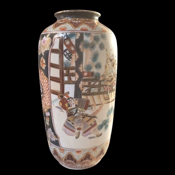 Vintage Japanese Oriental Satsuma Vase Porcelain Hand Painted 14'' Tall - Picture 3 of 11